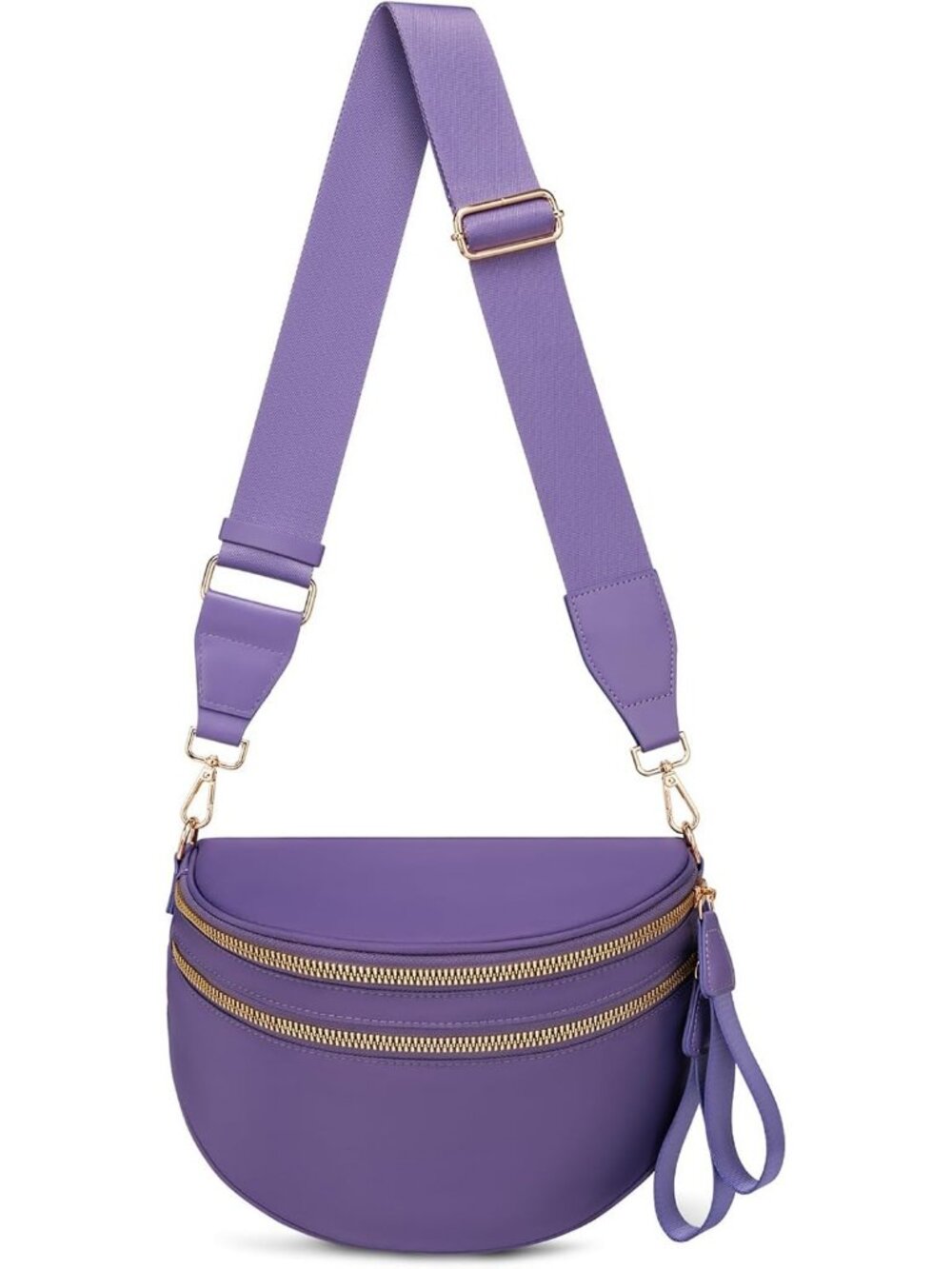 Women Cloudy Purple Pure Color Checkered Nylon Fanny Pack Travel Crossbody Bag